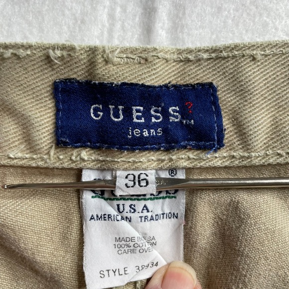 VTG Guess Jeans Men's Short Beige Sz 36 Chino Streetwear Pocket Logo Relaxed Fit - Picture 3 of 14